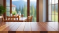 Wood table top on blur kitchen window background Royalty Free Stock Photo