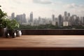 Wood table top on blur modern city background. For montage product display or design key visual layout background Royalty Free Stock Photo