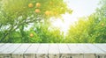 Wood table top with blur of orange farm in the morning Royalty Free Stock Photo