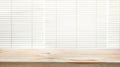 Wood table top with blur window shutters curtain background