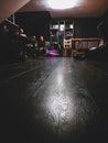 Wood table top on blurred of counter cafe shop Royalty Free Stock Photo