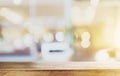 Wood table top with blurred defocus background