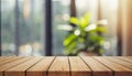 Wood table top on blurred interior blurred people meeting in coffee shop cafe co-working space Ready used us display or montage