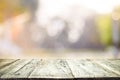 Wood table top on bokeh abstract background. Royalty Free Stock Photo