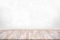 Wood table top with concrete wall background. Used for product placement or montage. Royalty Free Stock Photo