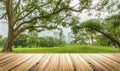 Wood table top on garden in city background Royalty Free Stock Photo