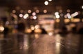 Wood table top with reflect on blur of lighting in cafe,restaurant Royalty Free Stock Photo