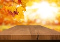 Wood Table Top On Shiny Bokeh Gold Background - Can Be Used For Display Or Montage Your Products