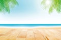 Wood table top on summer beach background Royalty Free Stock Photo