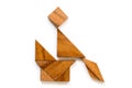 Wood tangram puzzle in man sitting on chair or toilet in restroom shape on white background