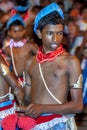 A Wood Tapper performs along the streets of Kandy during the Esala Perahera in Sri Lanka