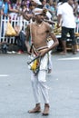 A Wood Tapper performs during the Esala Perahera in Kandy, Sri Lanka.