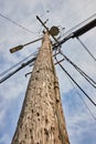 Wood telephone pole for communications and power in midwest America Royalty Free Stock Photo