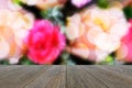 Wood terrace and Abstract blurred nature background Royalty Free Stock Photo