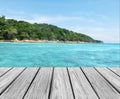 Wood Terrace on The Beach with Clear Sky and Blue Sea with Island Royalty Free Stock Photo