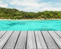 Wood Terrace on The Beach with Clear Sky and Blue Sea and Island Royalty Free Stock Photo