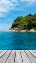 Wood Terrace on The Beach with Clear Sky,Blue Sea and Island Royalty Free Stock Photo