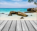 Wood Terrace on The Beach with Clear Sky and Blue Sea Royalty Free Stock Photo