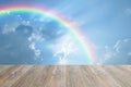 Wood terrace and blue sky with rainbow Royalty Free Stock Photo