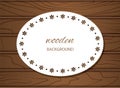Wood texture background with doily frame. Decorative template with copy space. Vector Royalty Free Stock Photo
