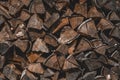 Wood texture or wood background. Old brown natural wood texture. Grunge dark abstract wood background. Stacked firewood Royalty Free Stock Photo