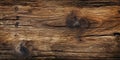 Wood texture background, old dark brown knotted timber with cracks, generative AI