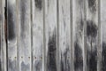 Old grunge black and gray wood panel with abstract grain surface texture and rusty nails, vertical striped background or backdrop Royalty Free Stock Photo