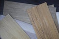 wood texture floor Samples of laminate and vinyl veneer on wooden Background for new constuction or renovate building Royalty Free Stock Photo