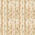 Wood texture - musical background. Watercolor notes seamless pattern