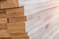 Wood timber construction material for background and texture. close up. Stack of wooden bars. small depth of field. Royalty Free Stock Photo