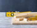 Wood and tools for measuring cutting level DIY craft