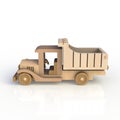 Wood toy car on white background. Side view. Royalty Free Stock Photo