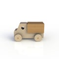 Wood toy car isolated on white background. Side view. Royalty Free Stock Photo