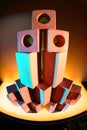 Wood toy bricks in colored light Royalty Free Stock Photo