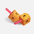 Wood traditional dreidel icon, realistic style