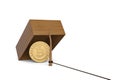 Wood trap with bitcoin on white background 3D illustration.