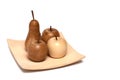 wood turned apples pear plate white background Royalty Free Stock Photo