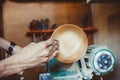 Sanding wood on a lathe