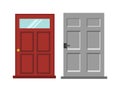 Wood two red and gray elegant entrance door isolated flat vector illustration. Royalty Free Stock Photo