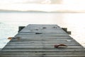 Wood Vintage Terrace on the beach with blue Sea, Ocean, Sky Background Royalty Free Stock Photo