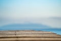 Wood Vintage Terrace on the beach with blue Sea, Ocean, Sky Background Royalty Free Stock Photo