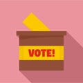 Wood vote box icon, flat style