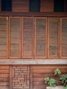 Wood wall and window on stones basement