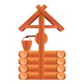 Wood water well icon, cartoon style