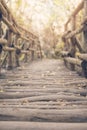 Wood way of bridge in fall forest Royalty Free Stock Photo