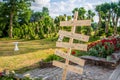 Wedding sign in the garden Royalty Free Stock Photo