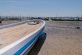 Wood white blue Oyster boat at Cap Ferret in France