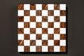 Wood and white chess board game on black background, 3d rendered