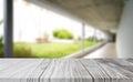 Wood white table top on blur building hall background form office building.For montage product display and design key visual Royalty Free Stock Photo