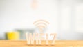 The wood wifi 7 on table for technology concept 3d rendering